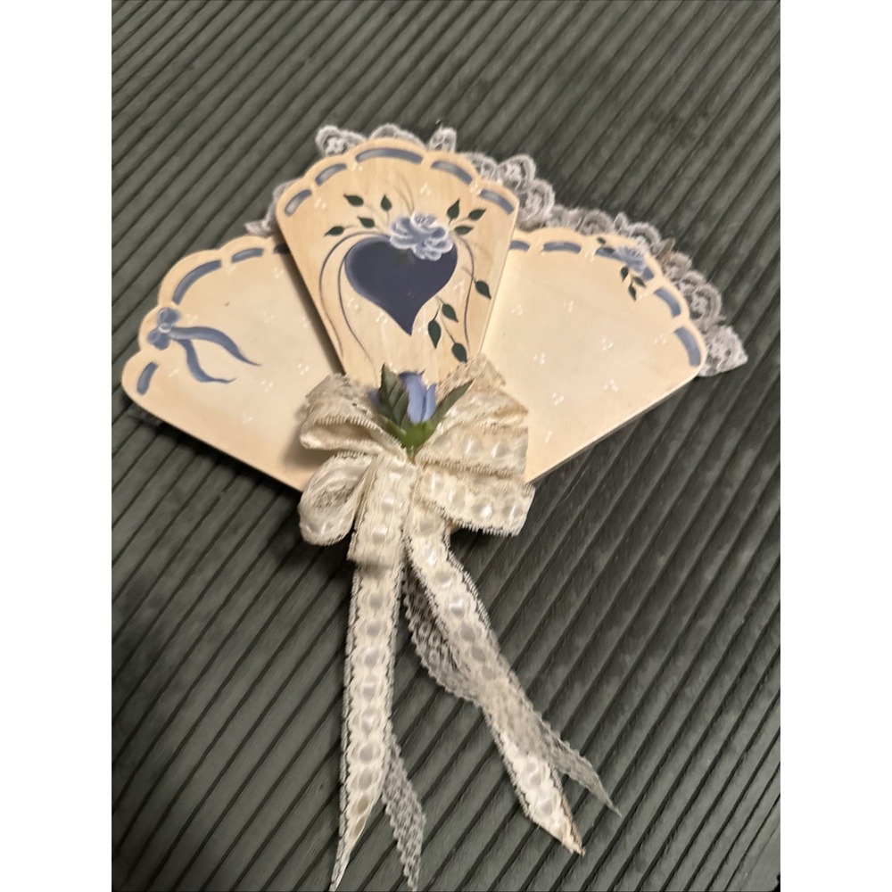 Vintage Wooden Wall Hanging Cottage Core  Fan Country Blue Cottagecore Hearts